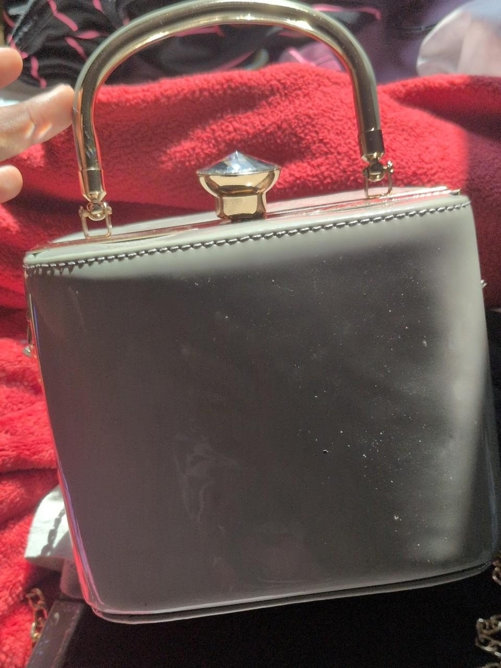 Classic Black Patent Mini Top-Handle Bag with Gold Accents